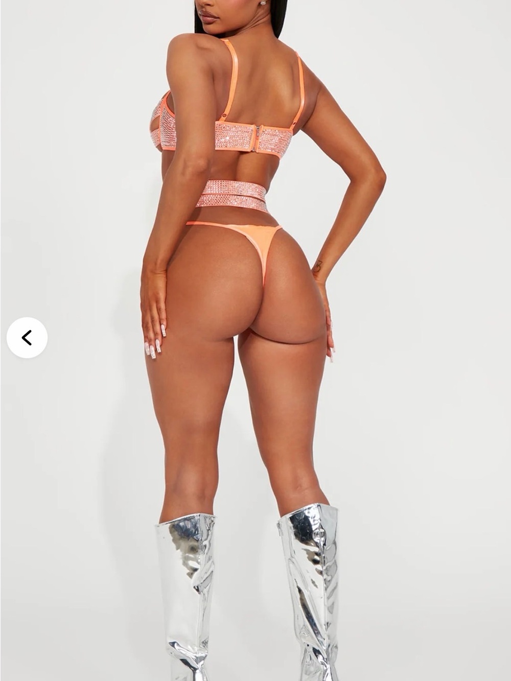 Neon Orange Rhinestone STAR OF THE SHOW Strappy Dance Set NEW NWT fashion nova - Picture 4 of 15